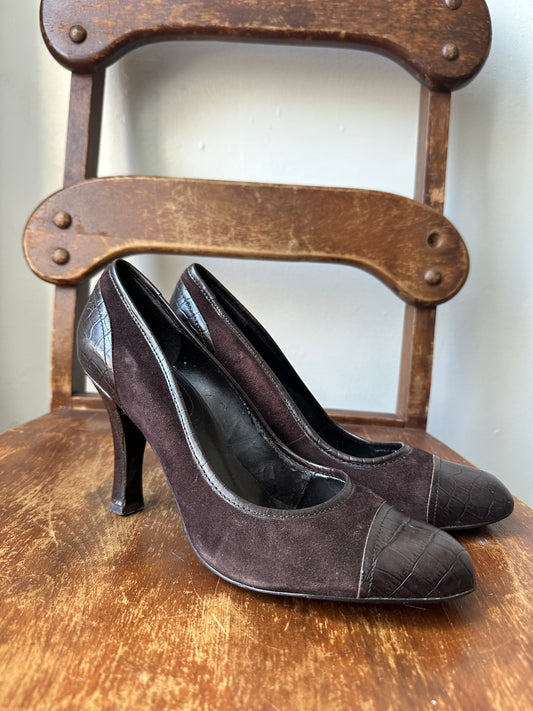 Suede & Leather toe cap heels